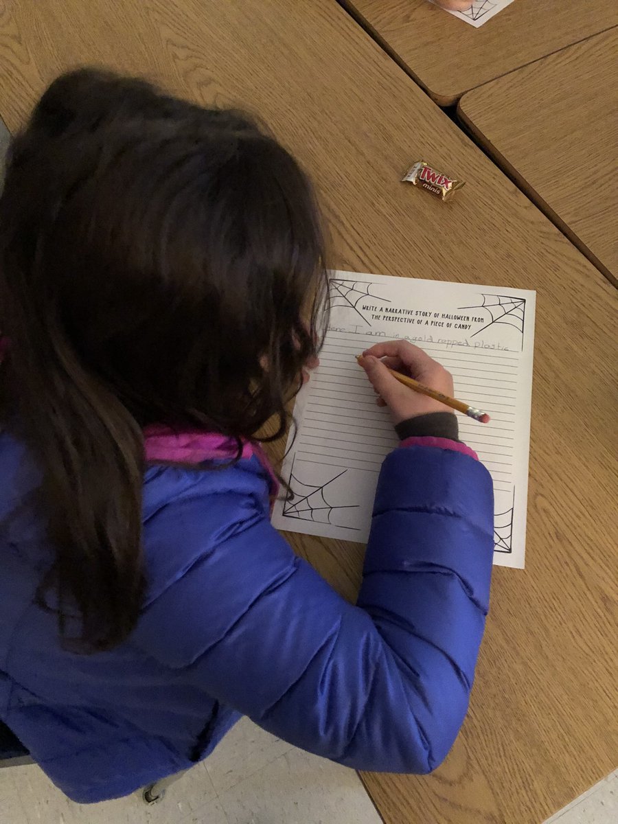 Ss are working on their narrative writing skills while having to write from the perspective of a piece of candy! #NMSchampions