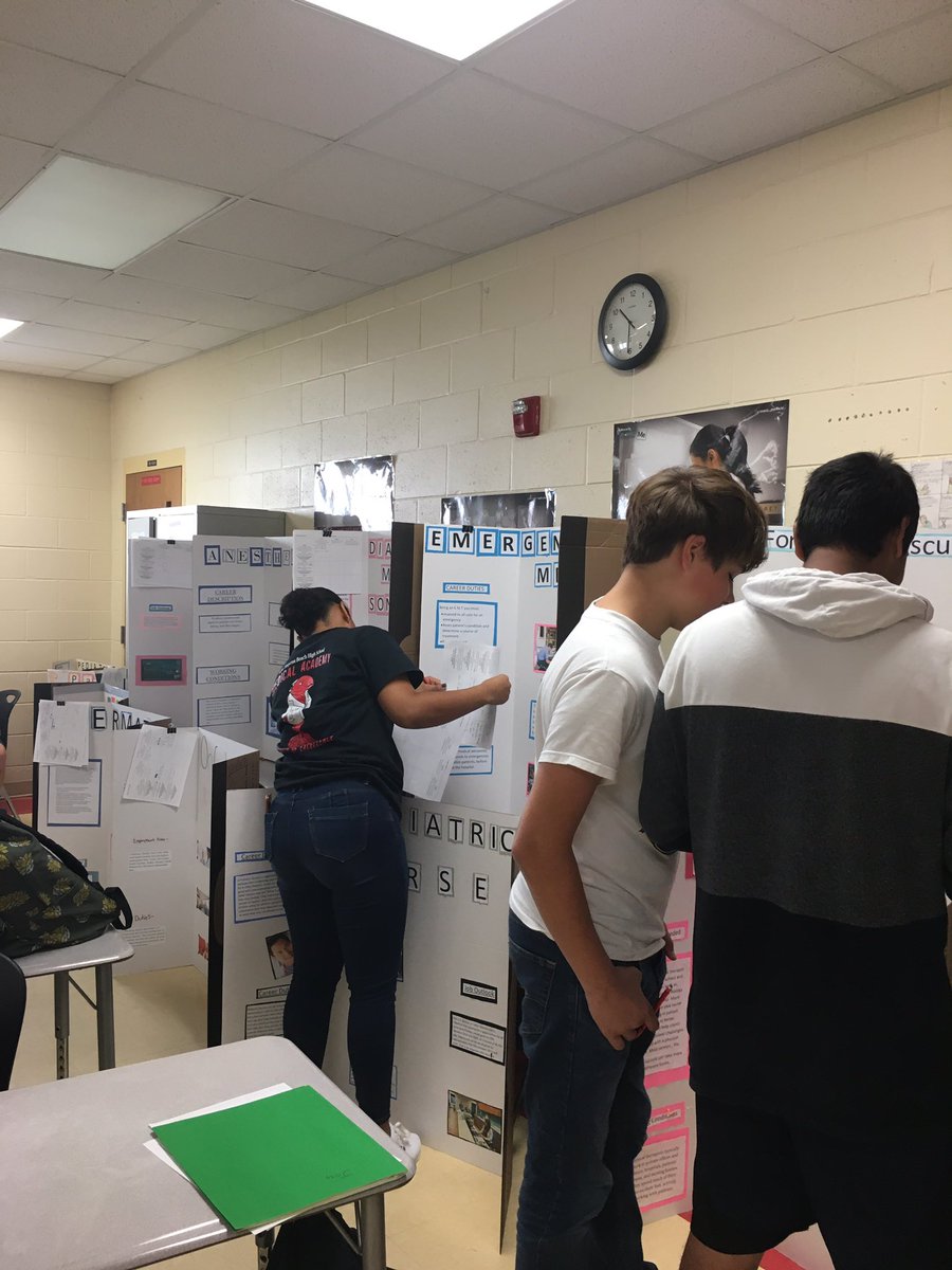 MedicalNSBHS's tweet photo. The Freshman in Medical Skills have been creating Health Career Displays over the past week. Today they did a gallery walk for peer evaluation 🔴⚫️ #futurehealthcareers https://t.co/vYhkeprXNu
