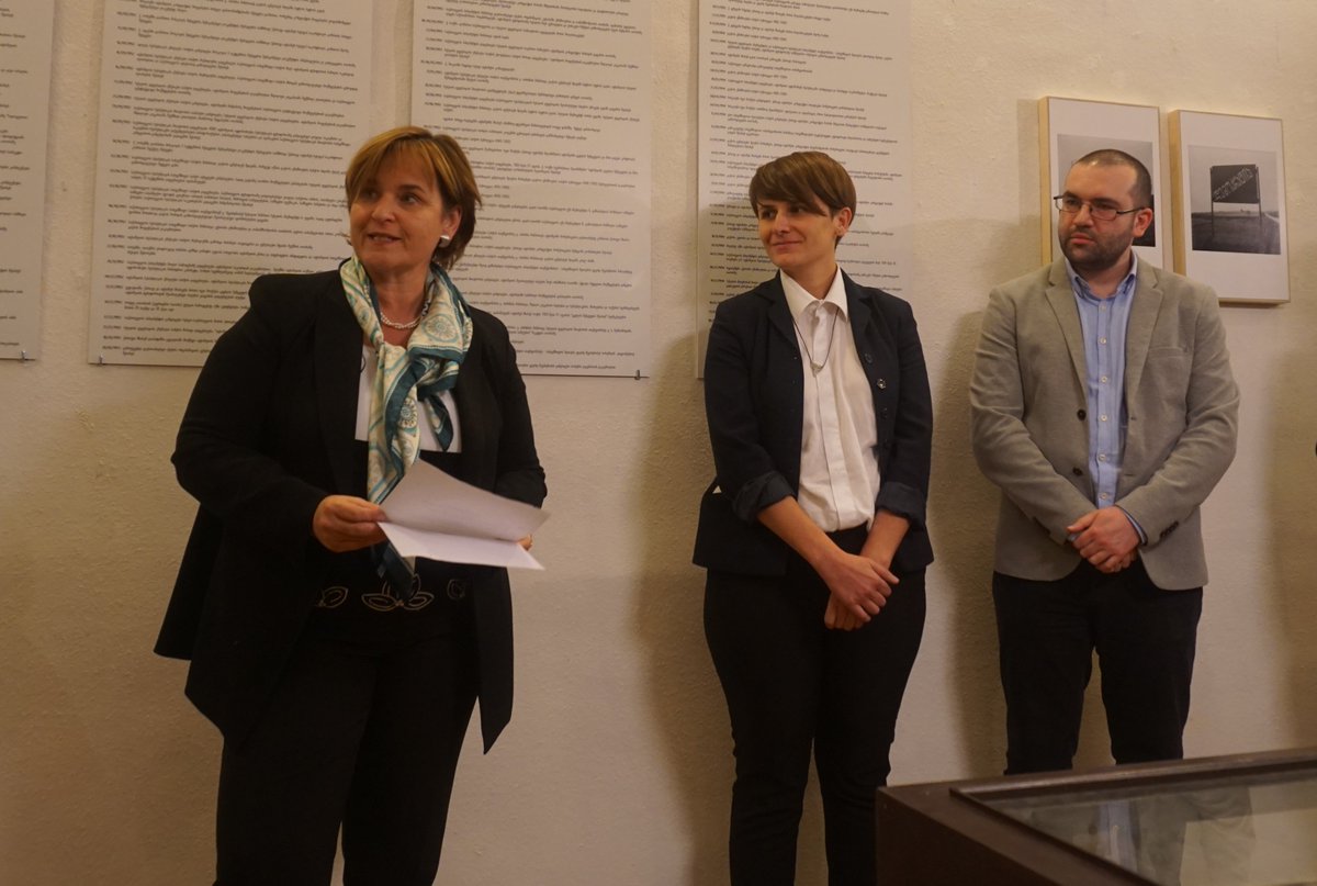 SwissPeaceHR's tweet photo. President of Swiss Parliament @MarinaCarobbio visiting exhibition The Corridors of Conflict: #Abkhazia 1989-1995: “Knowing about the past builds confidence between conflict-affected societies for the future” @memory__project #tbilisi #Georgia https://t.co/FZaSPXAFoy