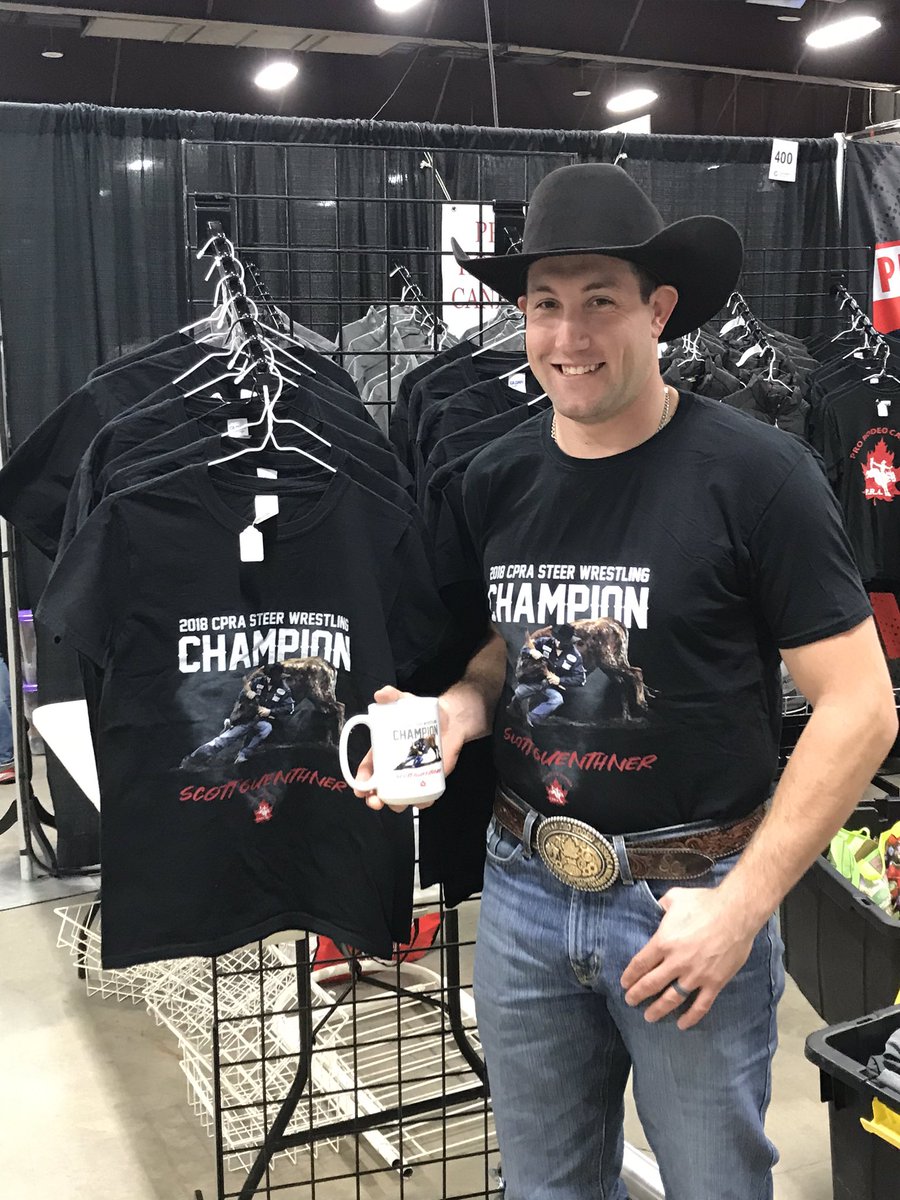 Did you get your limited edition <a href="/ScottGuenthner/">Scott Guenthner</a> Champion T-Shirt and mug yet? Find it at Booth 400 in the Stockman’s Pavilion today. @CFRRedDeer <a href="/prorodeocanada/">Pro Rodeo Canada</a>