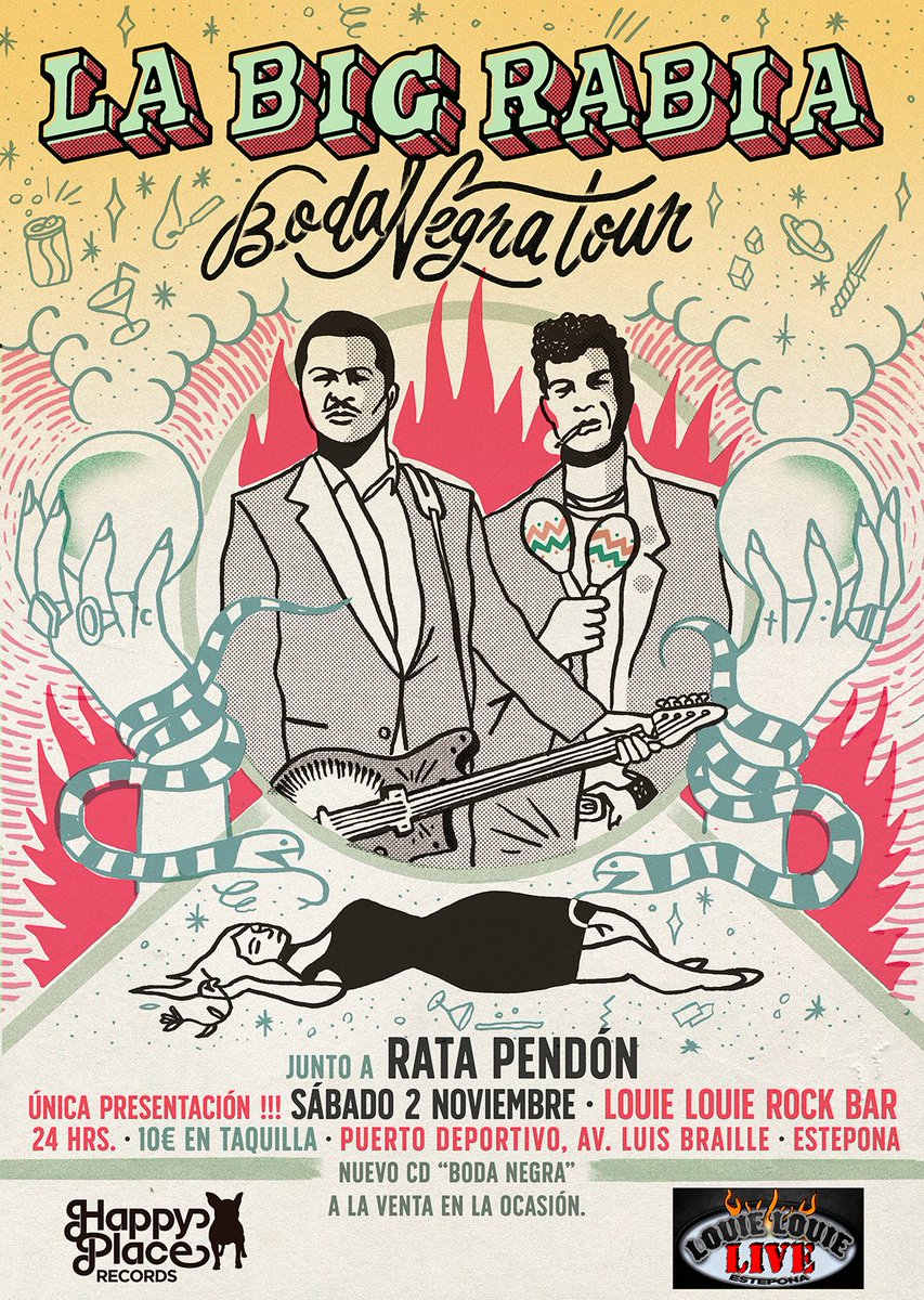 Queridos...
Este viernes 1º <a href="/labigrabia/">La BIG Rabia👊</a> actuamos en #Malaga, 
la Fiesta de Todos los Santos. 20:00 horas.

Y sábado 2, repletamos en <a href="/LouieEstepona/">Louie Louie Estepona</a>.
Junto a los maravillosos#RataPendon. 
Ídolos !!! No se lo pierda !! 
Son las últimas fechas 2019, antes de la Ascensión.