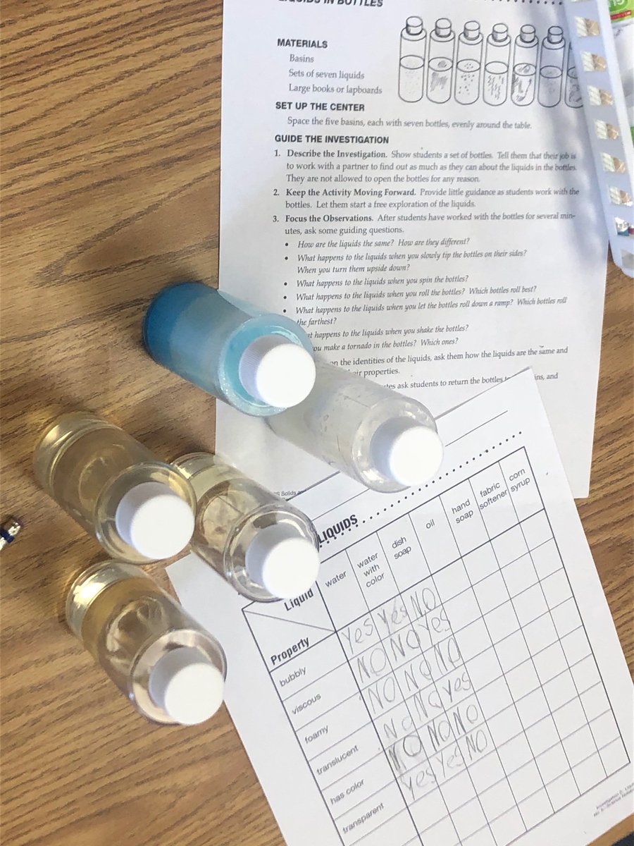 LorTeacher's tweet photo. Room 11 is exploring, comparing and contrasting the properties of different liquids. @DeVargasSchool #dvlions https://t.co/lQ9c8hkQxc