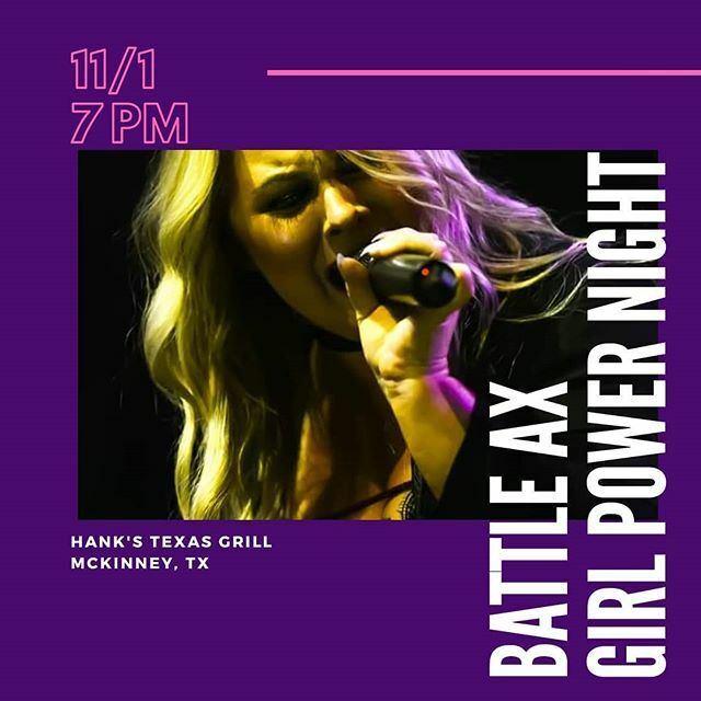 BattleAxDFW's tweet photo. Let Kaitlin melt your faces this Friday, as we kick off Girl Power Night at Hank's!  Stick around for our friends in @cherrybombtexas, @grohldfw  and the @breastcancercanstickit band. https://t.co/Zg1tPqOCLU https://t.co/Mo3SdJXdAV