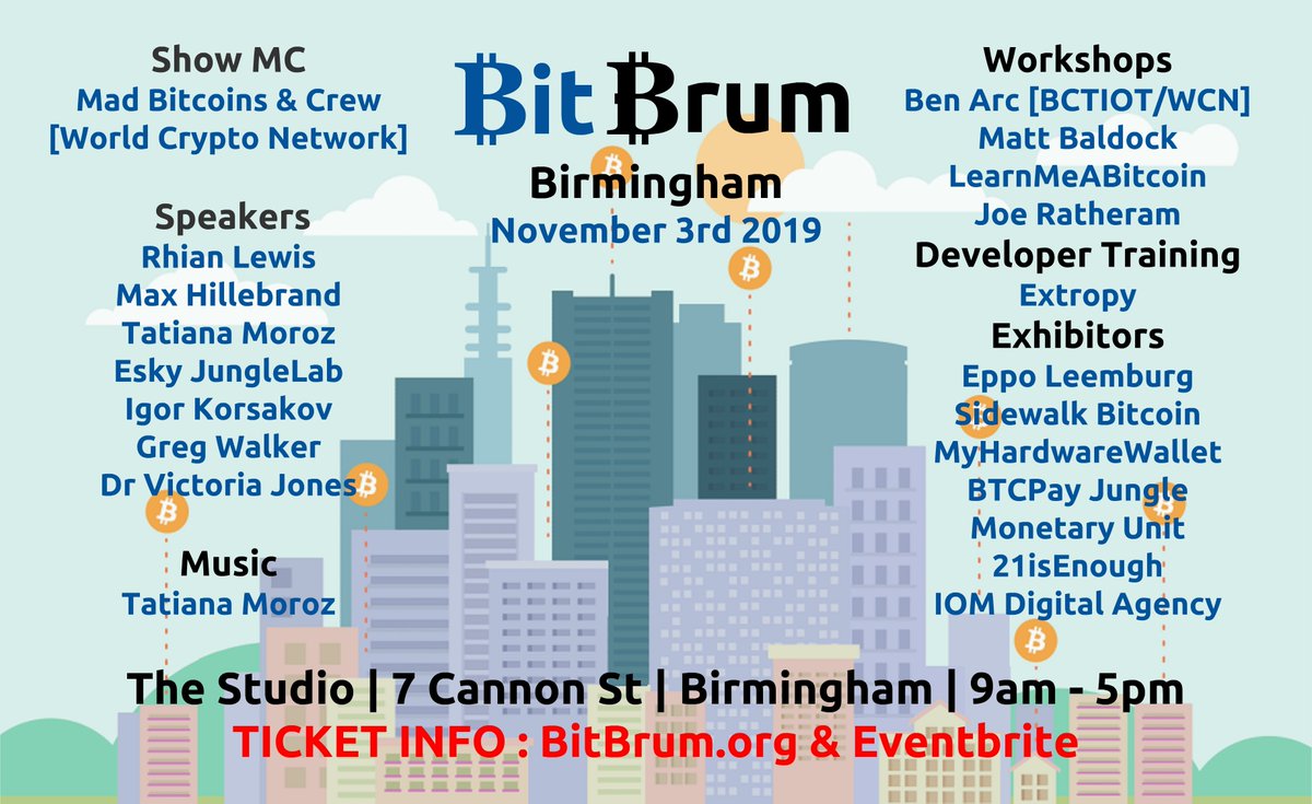 BitBrum's tweet photo. #BitBrum #bitcoin Show & Conference in #Birmingham this Sunday November 3rd.
Tickets via https://t.co/CoCUfA2SBE https://t.co/xW1X0WyVym
