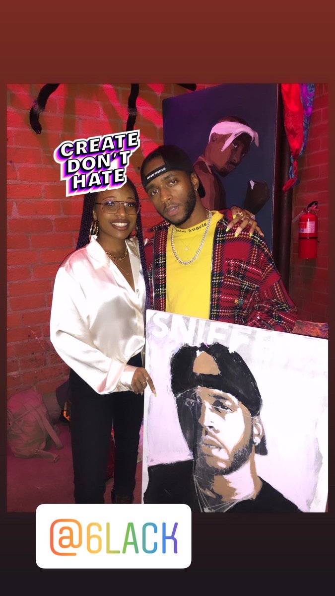 kingdesyonce's tweet photo. @6LACK bought my painting of him at the @Trapxart show ! https://t.co/Pu210bDLcw