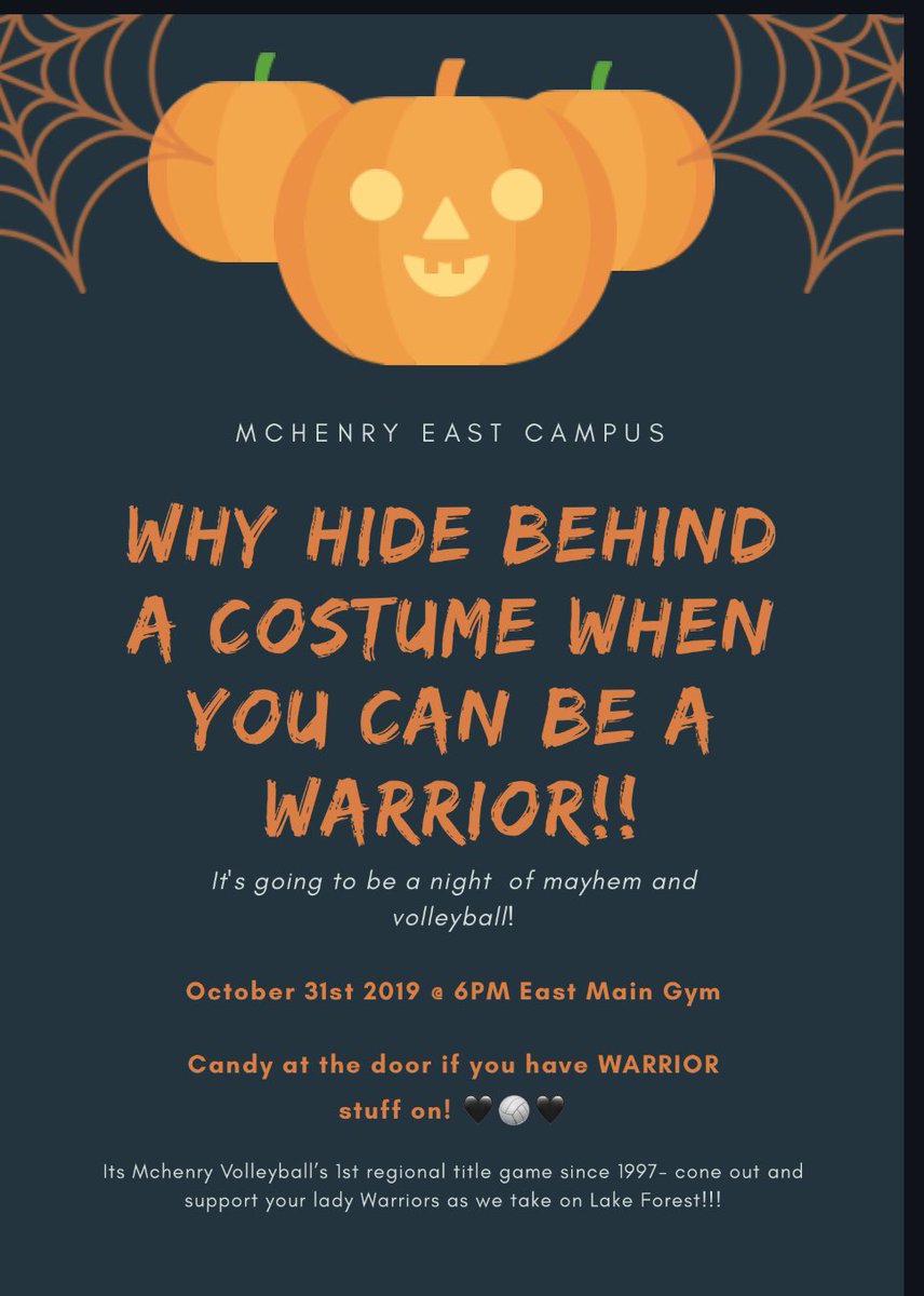 McHenry Volleyball (@mchenryvb) on Twitter photo Trick or Treat.....guess what tomorrow is!! GAME TIME. Come out support your Warriors and let’s get this W.
@DubNation19_20 <a href="/WEAREWARRIORS11/">SAINIK</a> <a href="/McHenryGBB/">McHenry Girls Basketball</a> <a href="/McHenryFootball/">McHenry Football</a> <a href="/McHenryStrength/">McHenry Strength</a> @McHenryBoosters <a href="/mchenrybaseball/">McHenry Baseball</a> <a href="/McHenryBBB/">McHenry Basketball</a> Trick or Treat.....guess what tomorrow is!! GAME TIME. Come out support your Warriors and let’s get this W.
@DubNation19_20 <a href="/WEAREWARRIORS11/">SAINIK</a> <a href="/McHenryGBB/">McHenry Girls Basketball</a> <a href="/McHenryFootball/">McHenry Football</a> <a href="/McHenryStrength/">McHenry Strength</a> @McHenryBoosters <a href="/mchenrybaseball/">McHenry Baseball</a> <a href="/McHenryBBB/">McHenry Basketball</a>