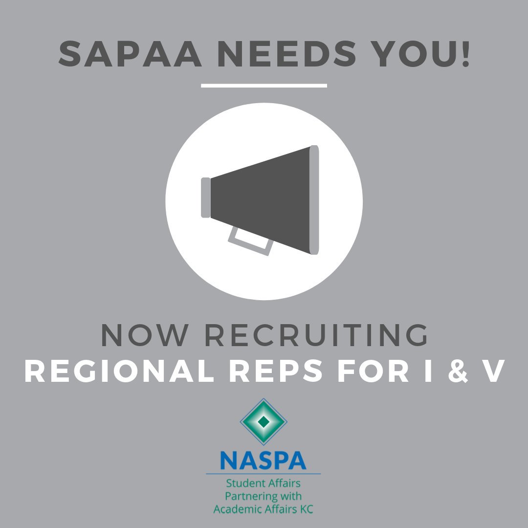 SAPAAKC1's tweet photo. Student Affairs Partnering with Academic Affairs Knowledge Community (#SAPAAKC) is recruiting our region rep positions for Regions I &amp; V.

To apply, visit the Volunteer Center in your NASPA Engagement Portal. Please contact cujj[at]kennesaw[dot]edu if you have any questions. https://t.co/IEcRNPYUaM