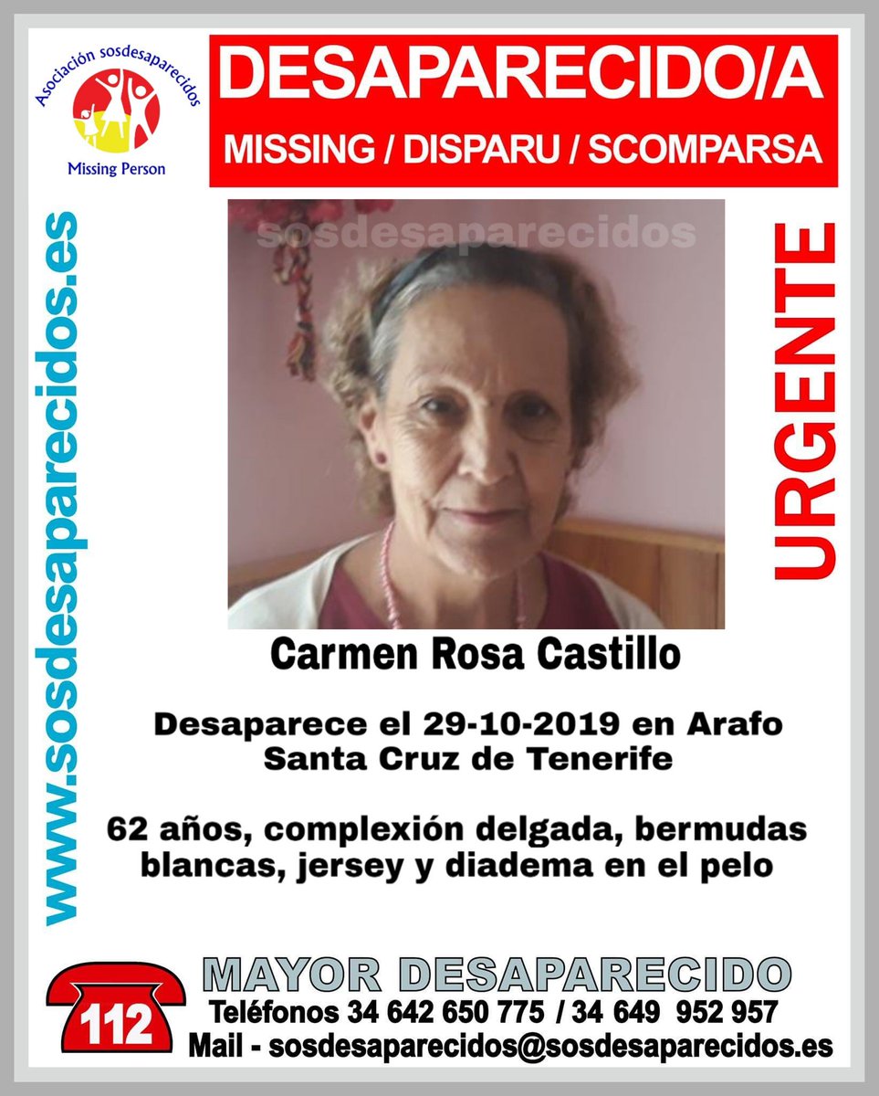 guardiacivil's tweet photo. 🆘 #MuyUrgente ⚠️
Carmen es una #mayor que  ha #desaparecido en Arafo #SantaCruz #Tenerife 
¿La has visto?
☎062
☎112
Tu RT no cuesta nada y puede ayudar mucho https://t.co/5Dbm5kLVa7
