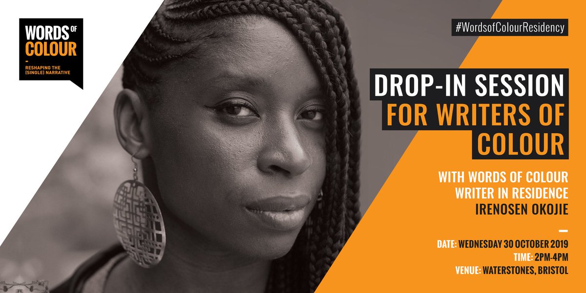 WordsofColour's tweet photo. 🚨BRISTOL! Due to a last minute cancellation, we have an available Drop In Session with award-winning author @IrenosenOkojie from 3pm - 3.30pm @Waterstones262!

Please RT or contact @iamheathermarks to secure your place!

#WordsofColourResidency https://t.co/yFyr04Mzy8