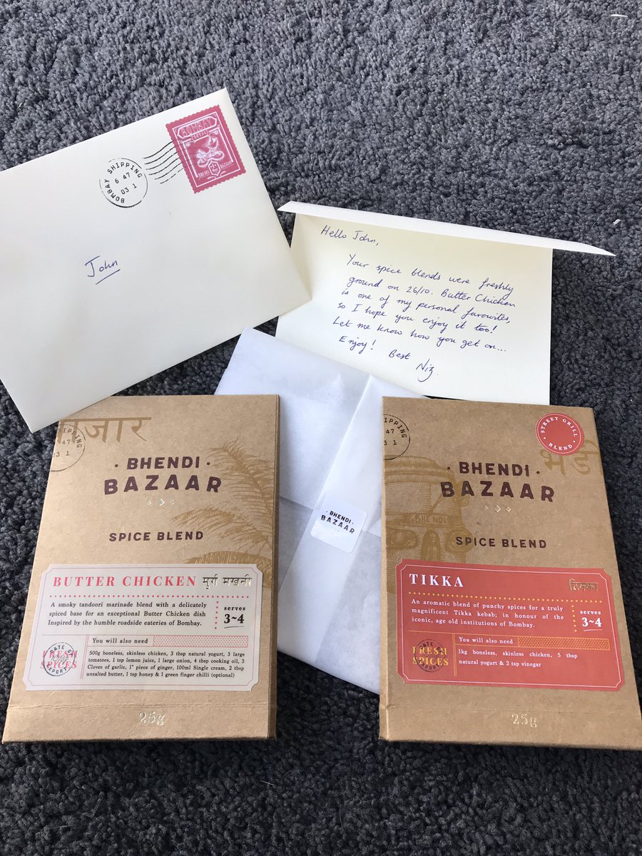 mrjacliffe's tweet photo. Thank you @Bhendi_Bazaar for my freshly ground spices. The personal touch is perfect. #spice #food #cooking #surprisedelivery https://t.co/tETiQLXIRf