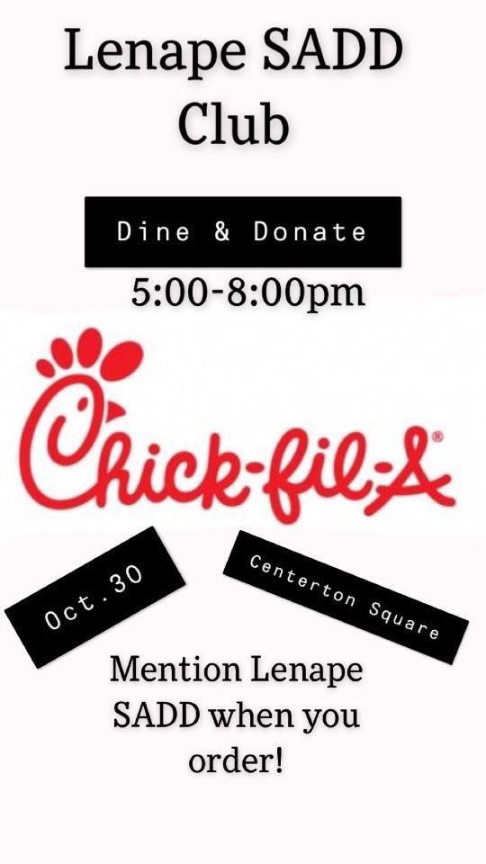 LHS_SADD_CLUB's tweet photo. Lenape SADD club dine and donate tonight! #lenapesadd https://t.co/lJB8gViVNy