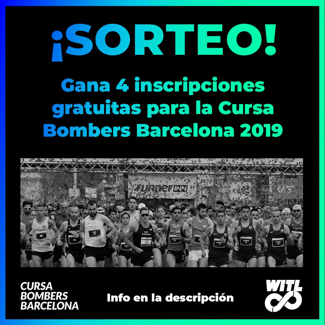 whereisthelimit's tweet photo. 📢 ¡SORTEO! 📢 

¿Quieres ganar una inscripción gratuita para la carrera de 10K @cursadebombers Barcelona 2019, que tendrá lugar el domingo 1 de diciembre? ¡Sorteamos 4! 🏃🏻‍♂️🏃🏽‍♀️ 

Participa a través de nuestro Instagram: https://t.co/EBbkwEQE79

¡Suerte!

#witl #whereisthelimit https://t.co/rupgypjnpT