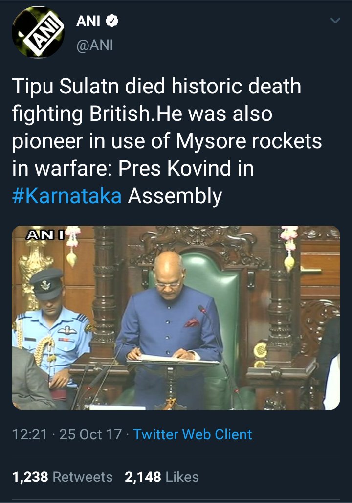 In 2017 @rashtrapatibhvn Kovind in his address to the joint session of Karnataka legislature praised #TipuSultan and called him patriot.

But @BSYBJP & his team like his #Feku #LiarModi just want to divert the people from #karnatakafloods and simply opposing #TipuSultanJayanthi
