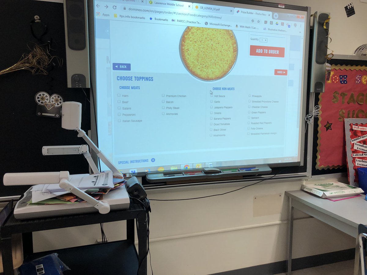 SBuroMath's tweet photo. Using Domino’s pizza to help us practice slope and y-intercept! Then we got to create our own pizzas! 🍕🍕🍕🍕 #mathfun #realworldmath #thisislawrence #8thgrade @YPanasowich @LMSNation https://t.co/DPoi8vhQFs