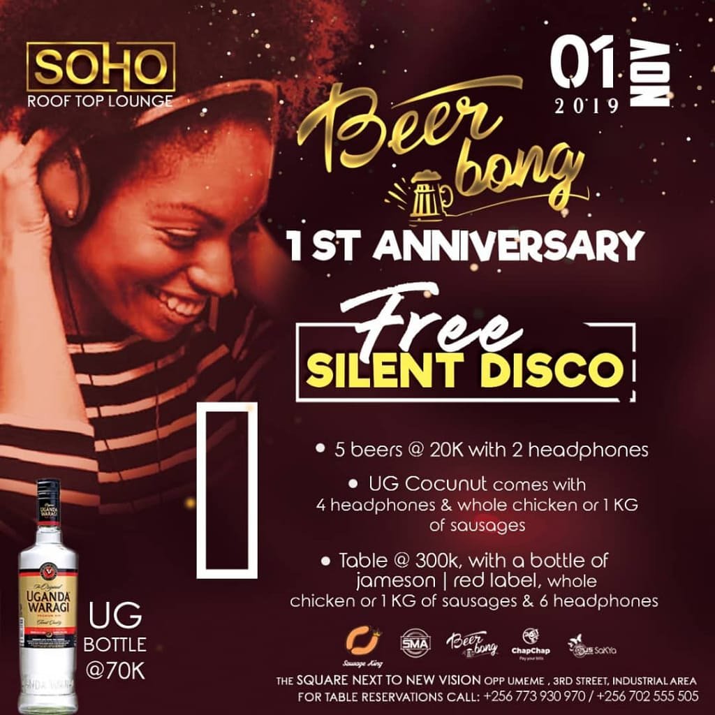 Our 1st anniversary is on this Friday of 1st November <a href="/SohoKampala/">SOHOKAMPALA</a> 
Strictly free silent party. Join us!