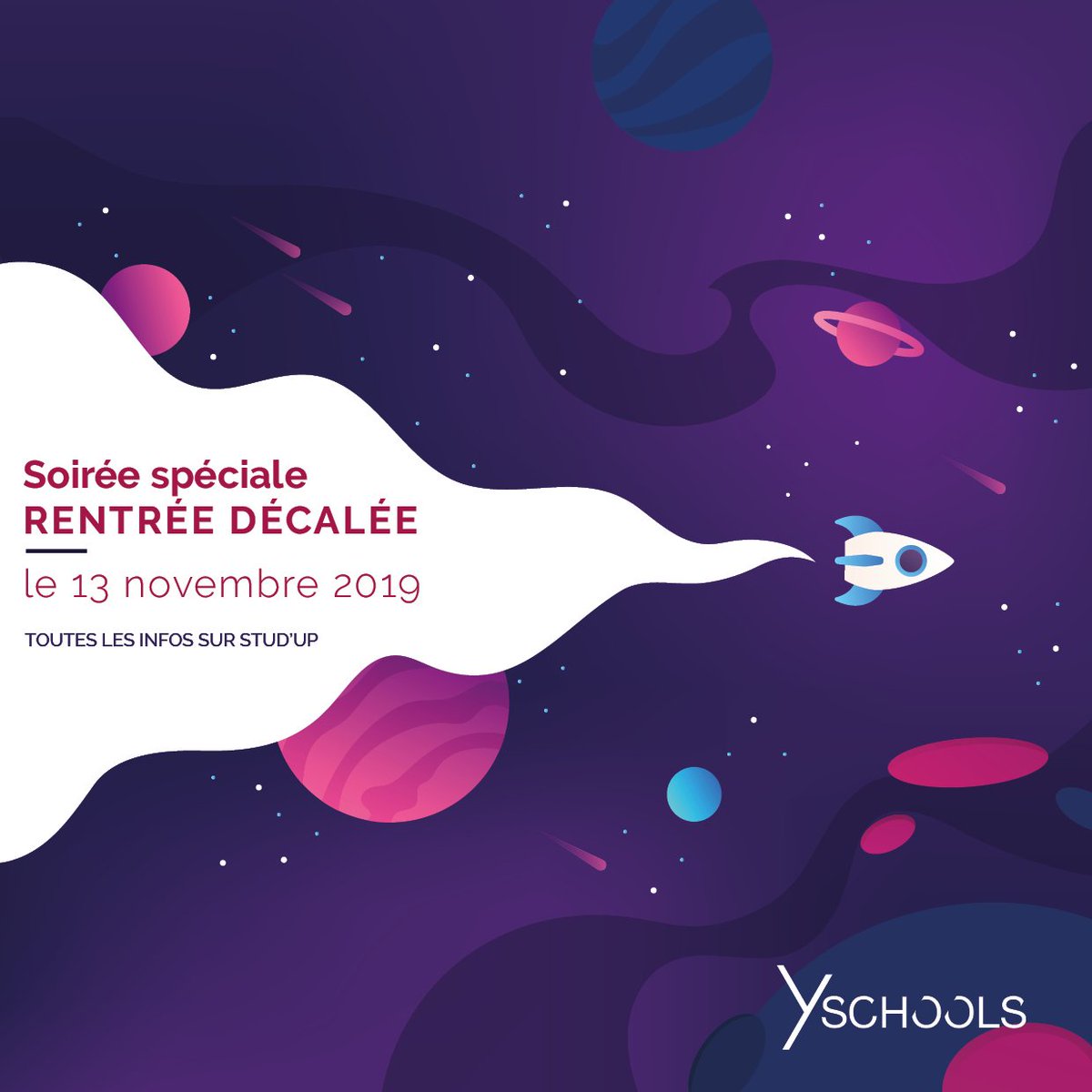 yschools_edu's tweet photo. 🆕 Le 13 novembre, nous organisons une soirée spéciale Rentrée Décalée... Pour les étudiants déçus de leur formation et ceux encore à la recherche d'une orientation, nous présenterons notamment notre programme #STUDUP !
➡ Inscriptions sur https://t.co/ABa5WFLbYY https://t.co/mUHHJ8SGrR