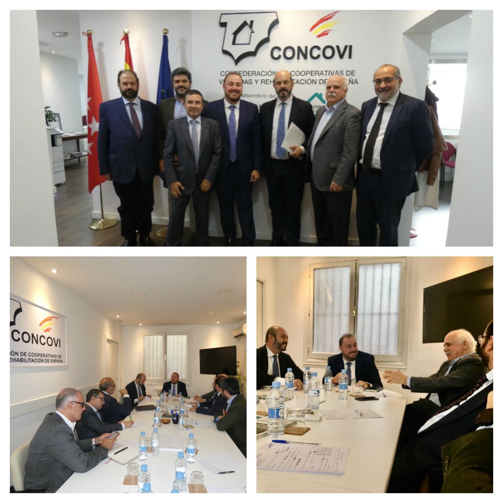 FCVCAM's tweet image. Ayer, en la sede de @CONCOVI_Espana, nuestro presidente @CasaresCollado se reunió con Pedro Rollán, expresidente de la @ComunidadMadrid y candidato del @populares por #Madrid al @Senadoesp. #cooperativas #vivienda #Elecciones10N