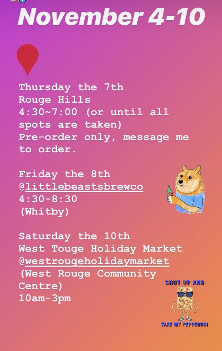 Here are the times for this week! Looking forward to all of these events. #torontofood #torontopizza #halloween2019 #WednesdayMotivation #pizza #sogood