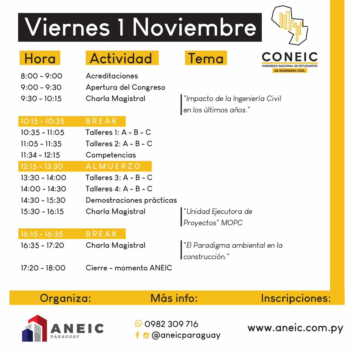 IngenieriaUNA's tweet photo. https://t.co/z8NDGfF42M El Congreso Nacional de Estudiantes de #IngenieríaCivil – #CONEIC es declarado de Interés Académico de la FIUNA, se invita a participar del evento a realizarse los días 1 y 2 de Noviembre del 2019, desde las 08 hs en el Campus de la UNA, San Lorenzo. https://t.co/X5KIp93aa5