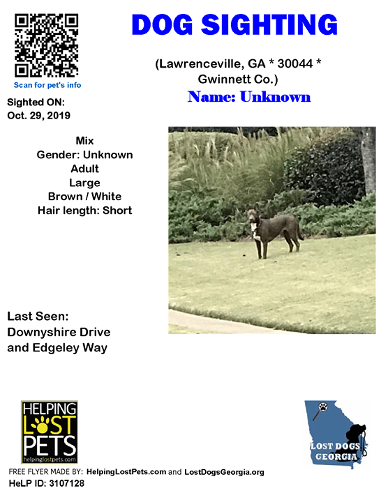 LostDogsGeorgia's tweet photo. **FACEBOOK LINK: https://t.co/nZrUIvGbXA ** Do you know this Dog? #Lawrenceville (Downyshire Drive &amp; Edgeley Way)  #GA 30044 #Gwinnett Co. , #Sighting #Dog 10-29-2019!, Gender: Unknown #Mix Brown / White/

CONTACT Phone: (770) 925-3300  Ext: 104

More Info, Photos and to Contac… https://t.co/FYVQm5AhG5