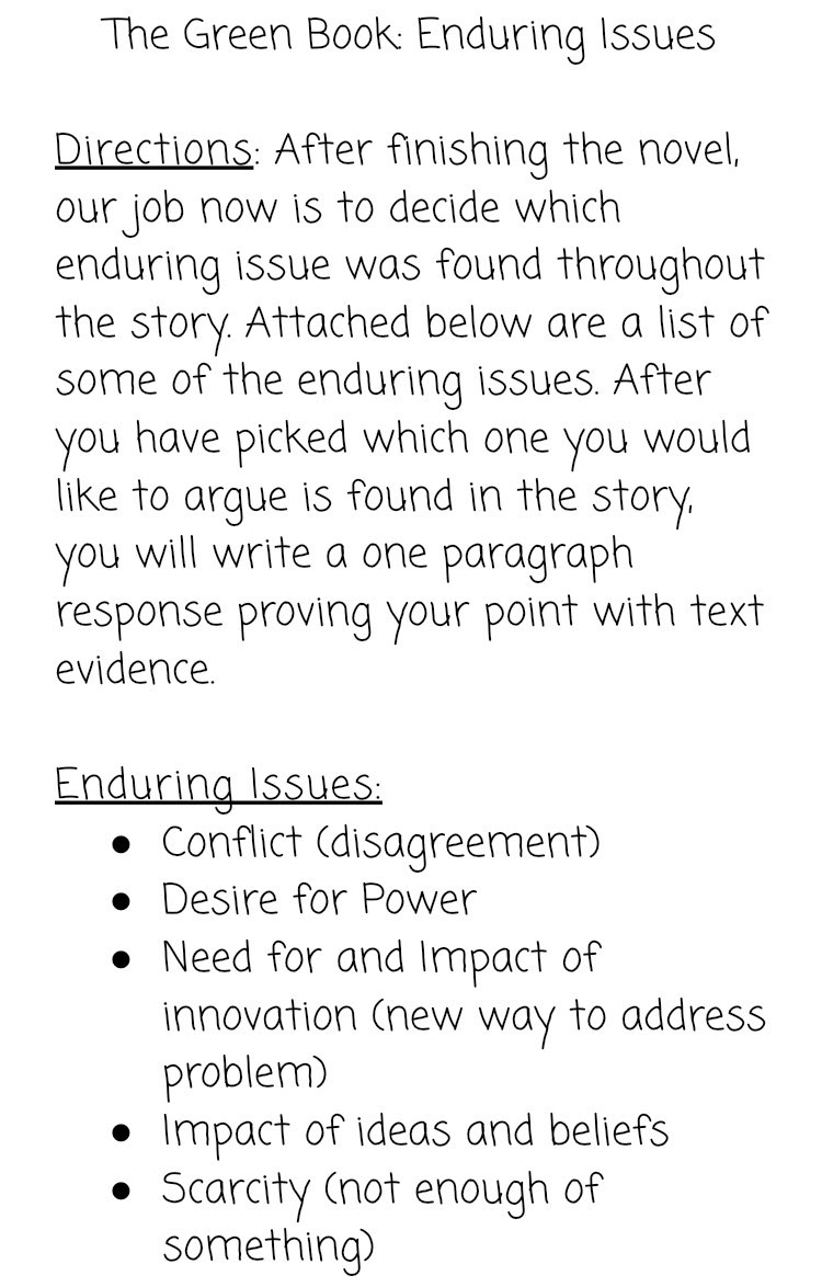 StorckEmily's tweet photo. Making ELA & SS connections! As we finished our first novel, students had to decide which #enduringissue best fit our story. Then, they had to find a #currentevent that connected to that enduring issue @B_Sarandrea https://t.co/gv80Bffmhl
