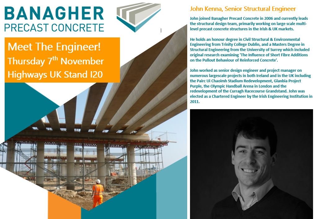 BanagherPrecast's tweet photo. Meet the Engineer! Our Senior Structural Engineer, John Kenna will be our stand (I20), Thursday 7th Nov at Highways UK, if you have a structure or bridge beam query drop by for some advice.
#BridgeBeamExperts #Precast #Concrete #MMC
#hwysuk #HighwaysUK #BuildOffsite
#ChallengeUs https://t.co/xzWnQkN282
