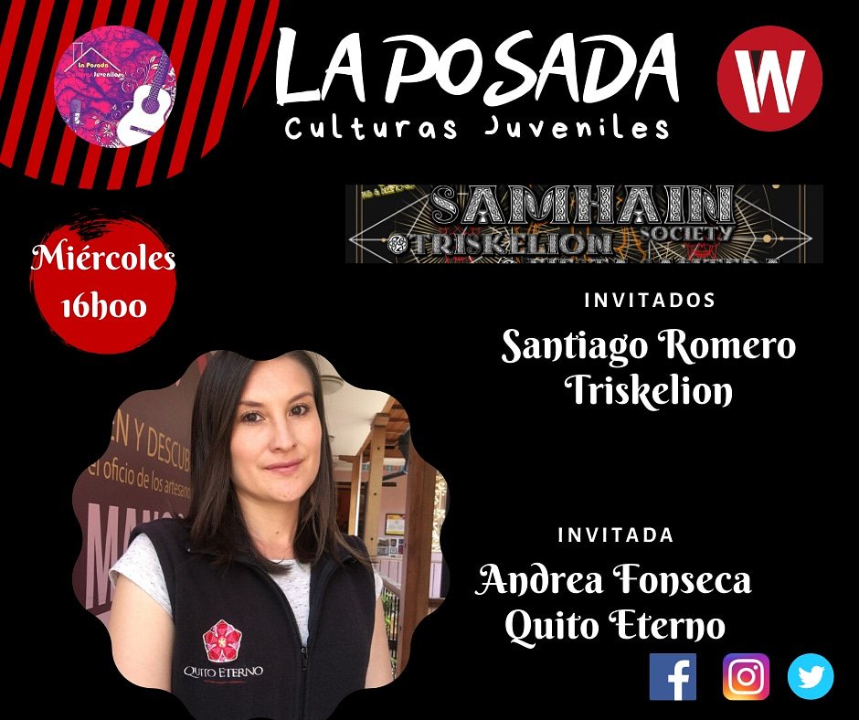 CulturasLa's tweet photo. Nos escuchamos hoy a partir de las 16h00 por @wambraEc

En cabina, Andrea Fonseca, de @quitoeterno. Hablaremos del #DiaDeMuertos y las actividades a desarrollar en la capital.

Santiago Romero y Triskelion. Conversamos sobre la tradición del #Samhain https://t.co/Yz5CJ9LV2Y
