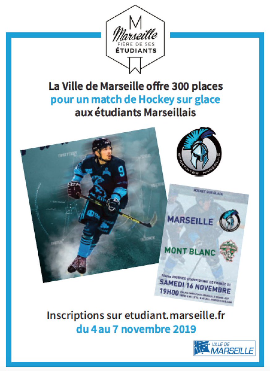 🚨ALERTE BON PLAN ETUDIANT🚨 La semaine prochaine la ville de <a href="/marseille/">Ville de Marseille</a> offre aux étudiants marseillais 300 places pour un match de #hockey sur glace 👌