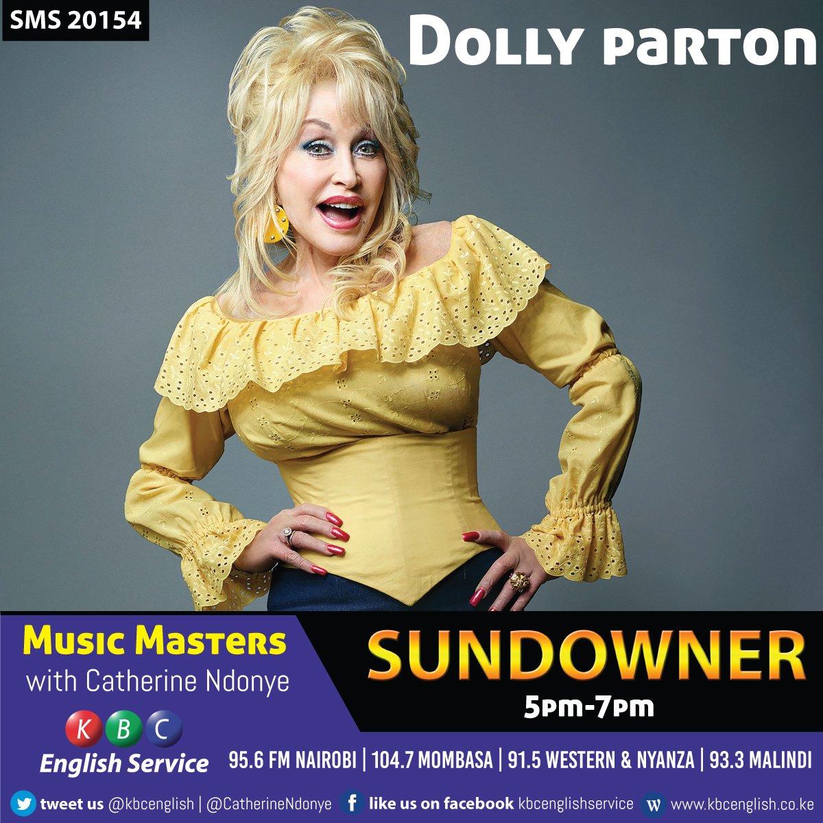 She holds two Guinness world records.The cloned sheep 'DOLLY' was named after her.She is a master in the game called MUSIC.That's why tonight,#sundownerKBC is a 100% <a href="/DollyParton/">Dolly Parton</a> laden trip down memory lane.You don't wanna miss! With <a href="/CatherineNdonye/">Catherine Ndonye HSC</a>
