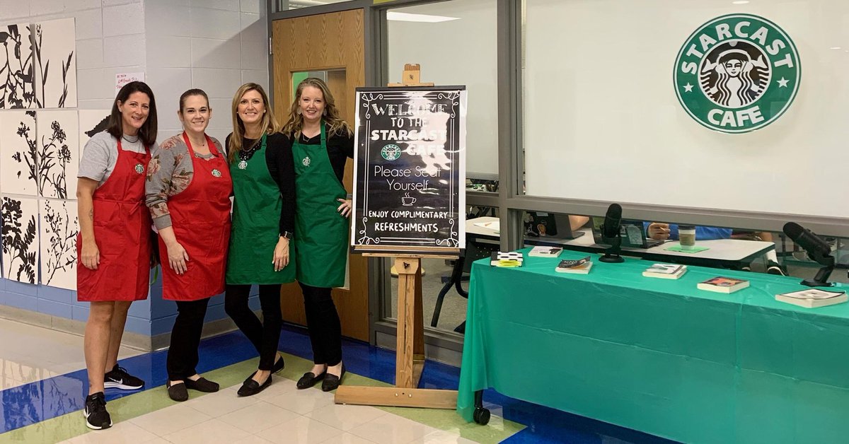 suzupde's tweet photo. Wow!! Amazed at the BCMS 8th grade Starcast Cafe with student created podcasts that tackle current issues -- Super cool way to share books! Thanks for your support @starbucks @used2bMsMurphy @rgensel1 @PrincipalBCMS  #bravobburg @elizurb3 @Ms_K_Allen https://t.co/yRi9vvM3JD