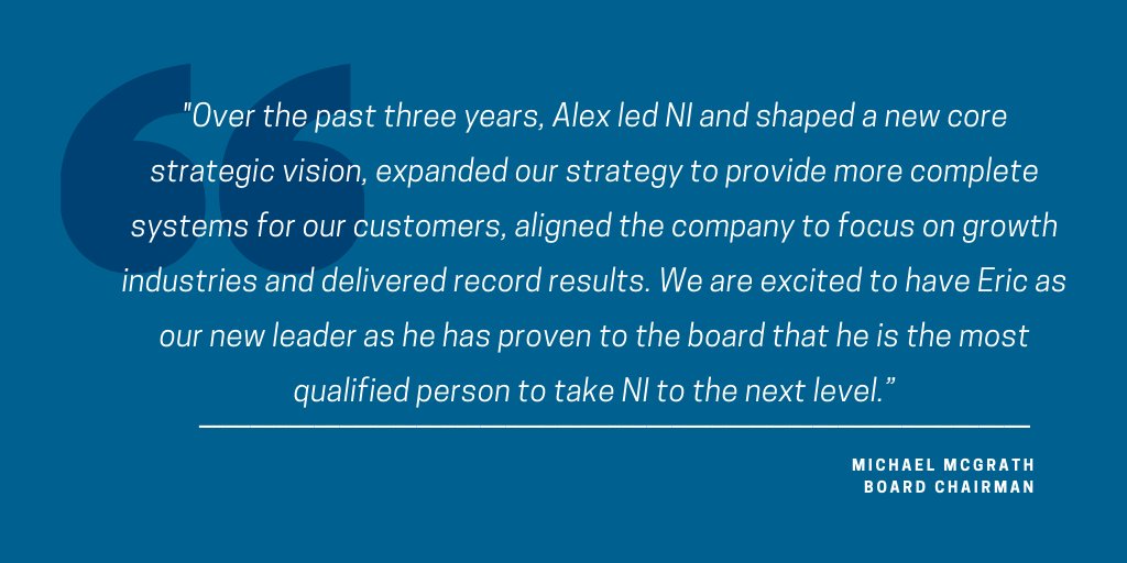NIglobal's tweet photo. Yesterday we announced our plan for a new CEO transition: Effective Jan 31, Alex Davern will step down as CEO and Eric Starkloff (@EStarkloff), will become President &amp; CEO. You can learn more about this change here: https://t.co/5tgrltCnTE https://t.co/Qk3U3SugTt