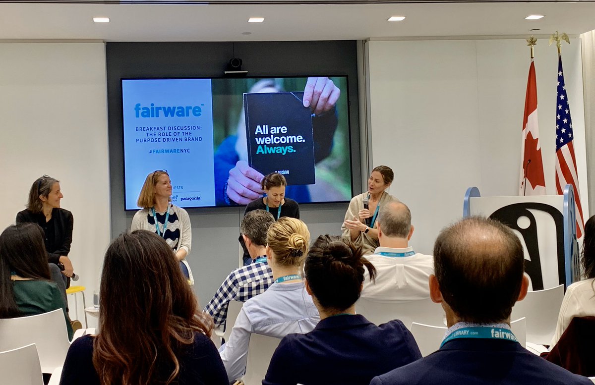 Great panel this am by Canadian #BCorp giant @Fairware w <a href="/SeventhGen/">Seventh Generation</a> <a href="/patagonia/">Patagonia</a> <a href="/lushcosmetics/">Lush North America</a> on the growing role of purpose driven brand Welcome to the US @Fairware !!  #fairwarenyc #forceforgood #bthechange