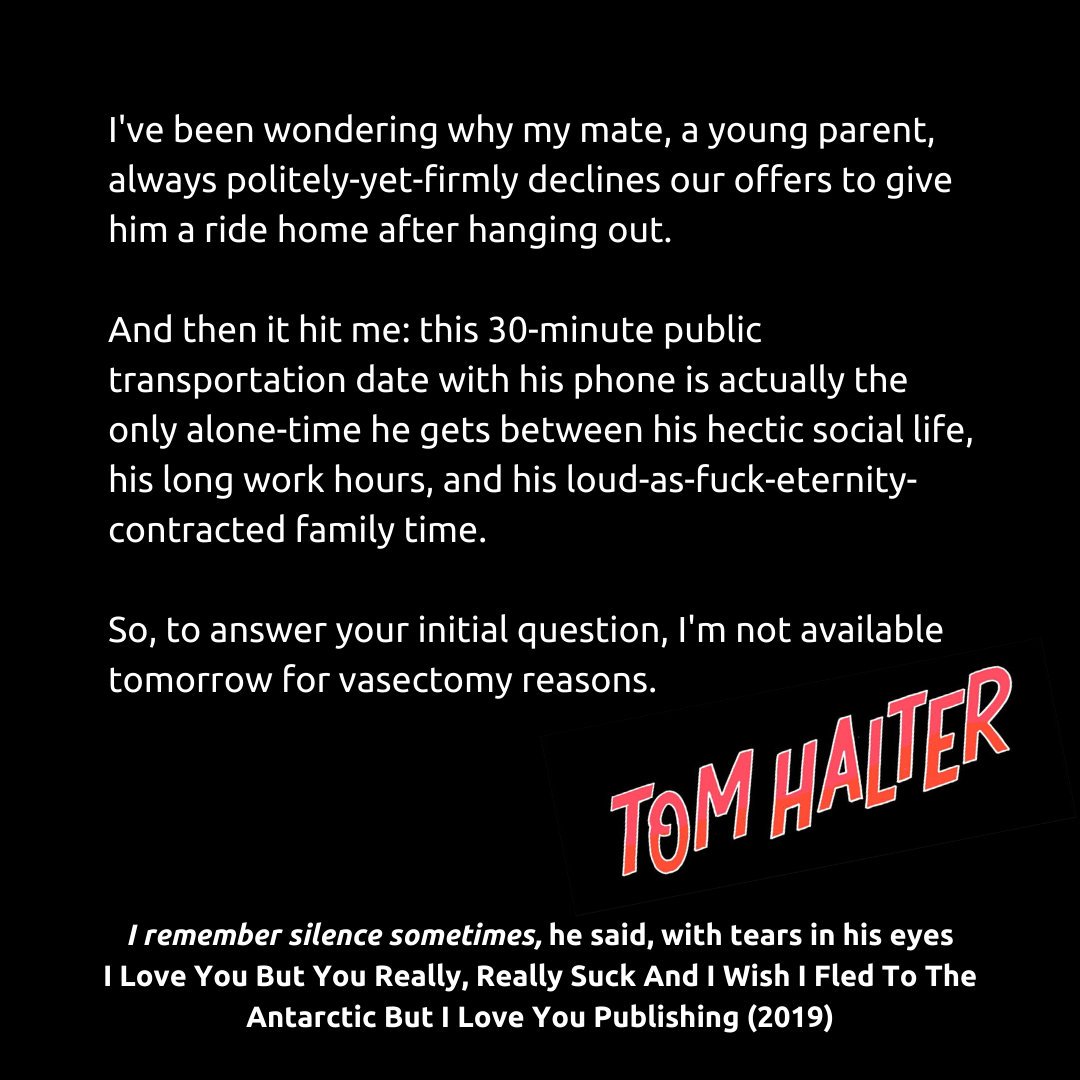 TomHalterWords's tweet photo. Hello, my name is Tommy. Vasek Tommy. *James Bond theme starts* EN &amp; FR post ✌🏻

#Vasectomy #Vasectomie #Comedy #Parenting #Parents #Famille #Family #AloneTime #MomentsPerso #Humour #Traduction #Translation #Copy #Author #Auteur https://t.co/SHudha2x95