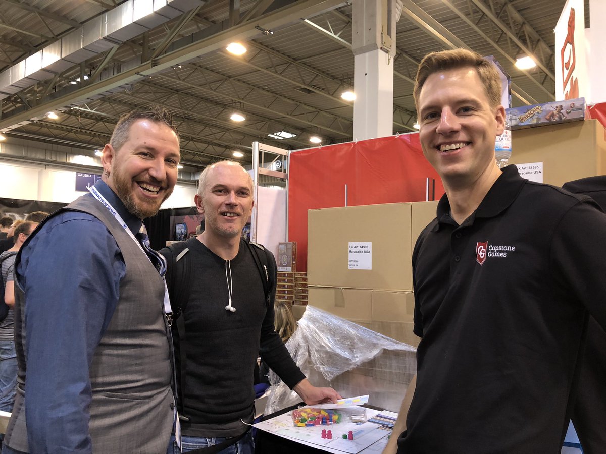 HeavyCardboard's tweet photo. Day 3 at #Spiel19:

Met #Boardgame Podcasters from Spain who were wonderful to chat with

Saw some prototypes for upcoming games???

Finally picked up #KeyMarket by R&amp;D Games &amp; caught up with Richard Breese

Listen for more details: https://t.co/tDgQMysitl https://t.co/n0uoThD4YK