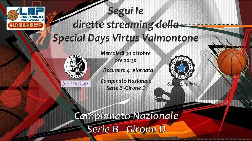 🏀 Campionato Serie B maschile - Recupero 4^ giornata Girone D
🏟 Tensostruttura - Valmontone
📆 Oggi
🕧 20:30
🆚 <a href="/virtvalmontone/">Virtus Valmontone</a> 
📺 Live streaming (fonte Virtus Valmontone)
👇
bit.ly/2Jzr9rc

#stellanation #talentaintenough #lnpsocial