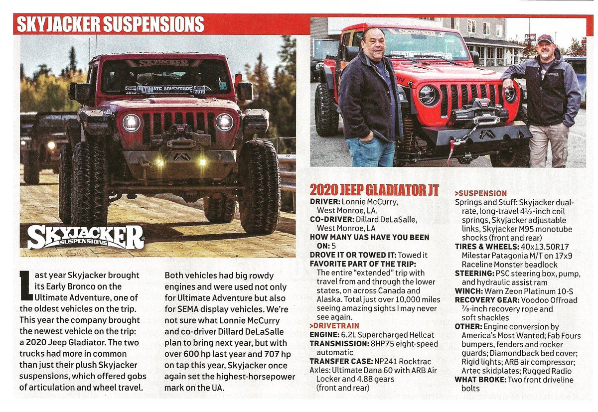 Skyjacker's tweet photo. Check us out on pg. 33 of @4wheeloffroad .
.
ULTIMATE ADVENTURE coverage!
.
.
#skyjacker #skyjackersuspensions #UA19 #Jeep #gladiatorjt https://t.co/GPoCxFr0SA