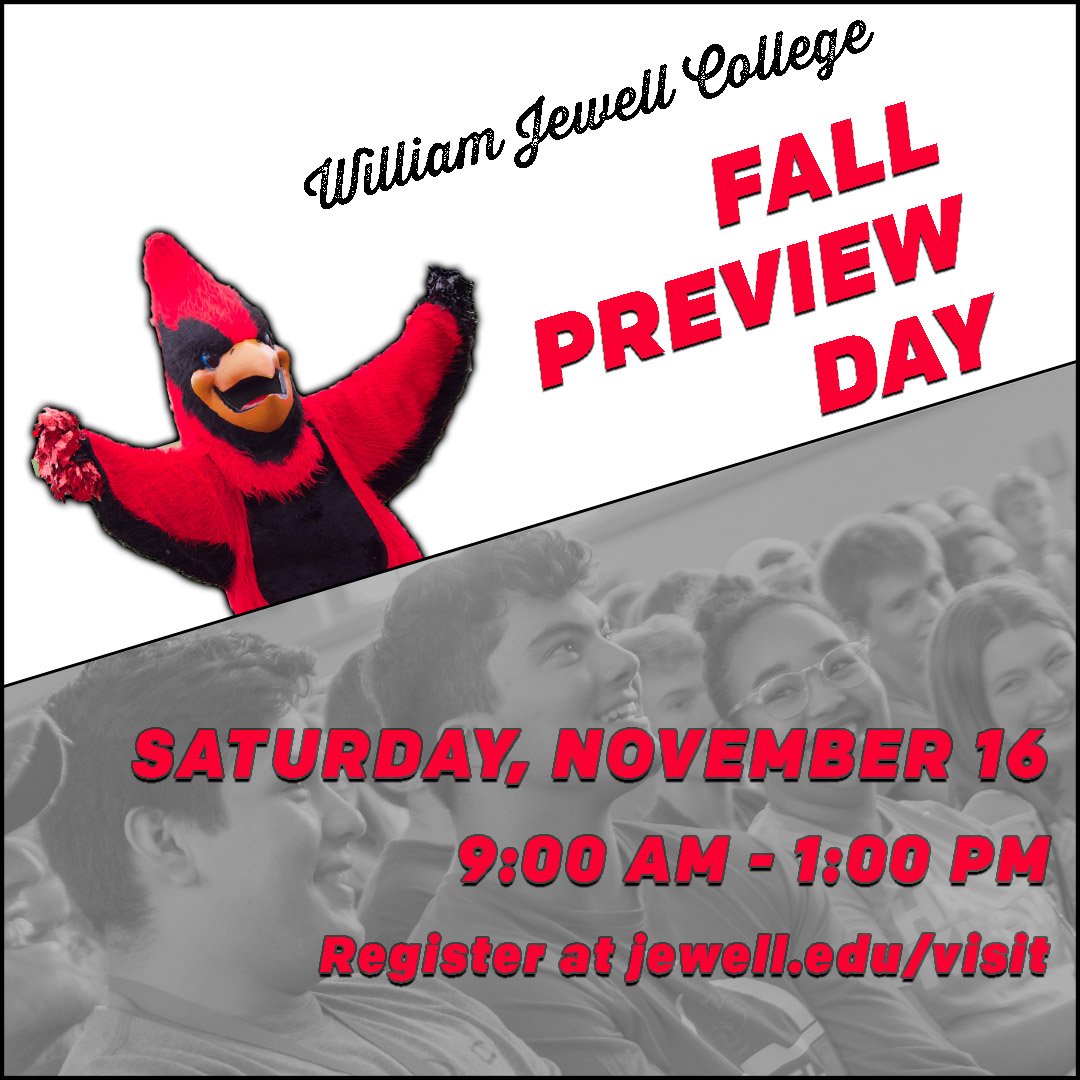 williamjewell's tweet photo. Cardinals, do you have friends or family that you want to recruit to the #๐๐๐ช๐๐๐๐๐๐ ๐๐๐ฌ? โค๏ธ
Have them join us Nov. 16 for our #FallPreviewDay! They will have the opportunity to tour campus and talk to an Admission Counselor! Register at https://t.co/JHS4vh4iOz. ๐ https://t.co/Xs7OXwZ1Ok