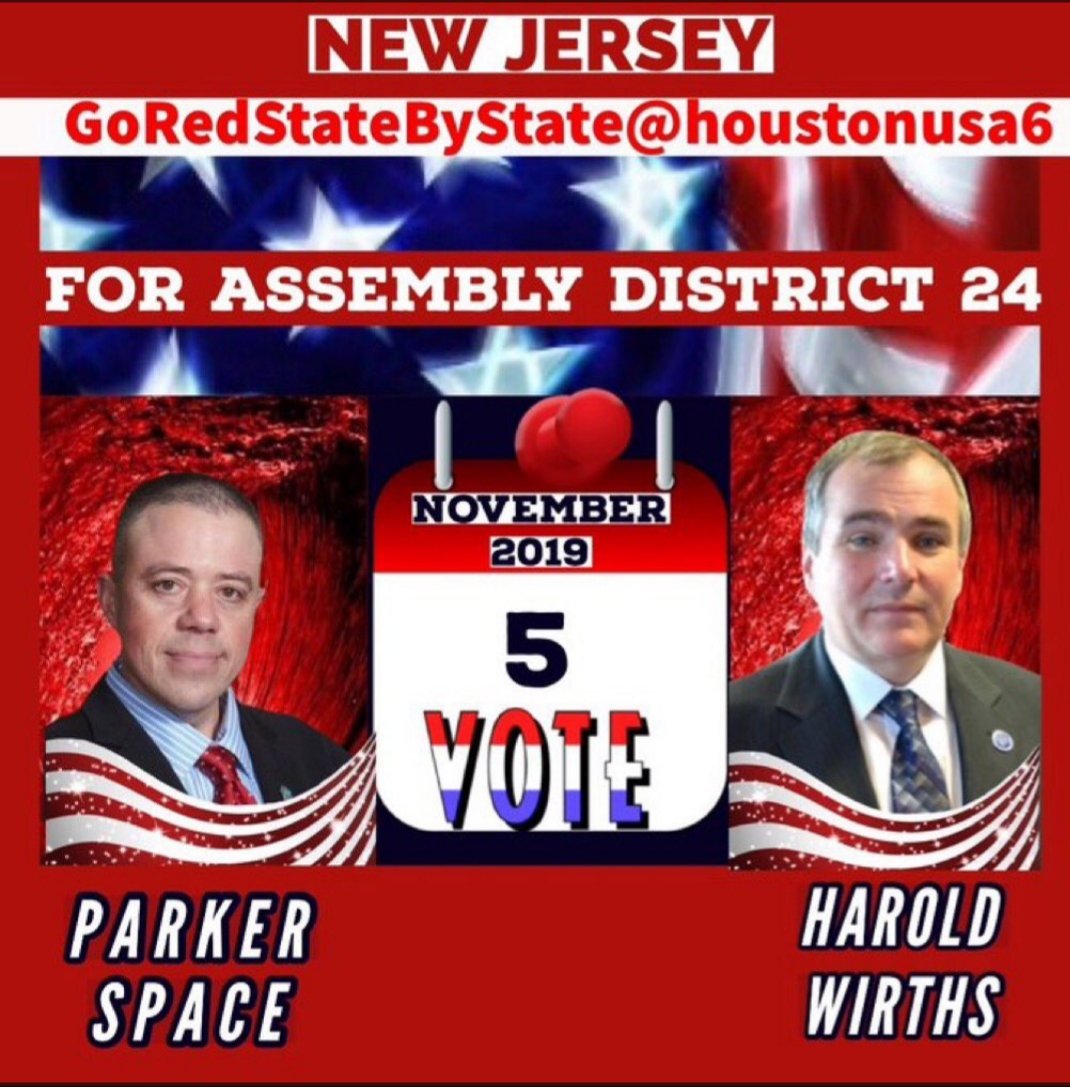 oleanjanine's tweet image. NJ
LET'S continue our Red Wave in LD24 with our support and our votes for 2 Seasoned Republican Incumbents for Assembly!
    VOTE:  HAROLD WIRTHS
    VOTE:  PARKER SPACE
              #RedNovember 
               #LeadRight
               #SaveNJ
               @NJ24th