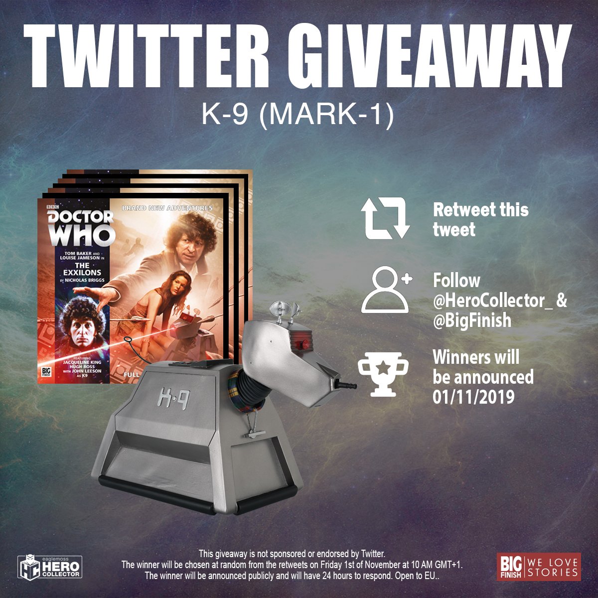 HeroCollector_'s tweet photo. We've teamed up with our friends at @bigfinish to offer a special giveaway closing out #OcTomBaker! Simply RT this post and follow both @HeroCollector_ + @bigfinish to be in the running to win this Mega K-9 + a set of seven #FourthDoctor audio adventures. 

#DoctorWho #TomBaker https://t.co/b7A0vu0Td1
