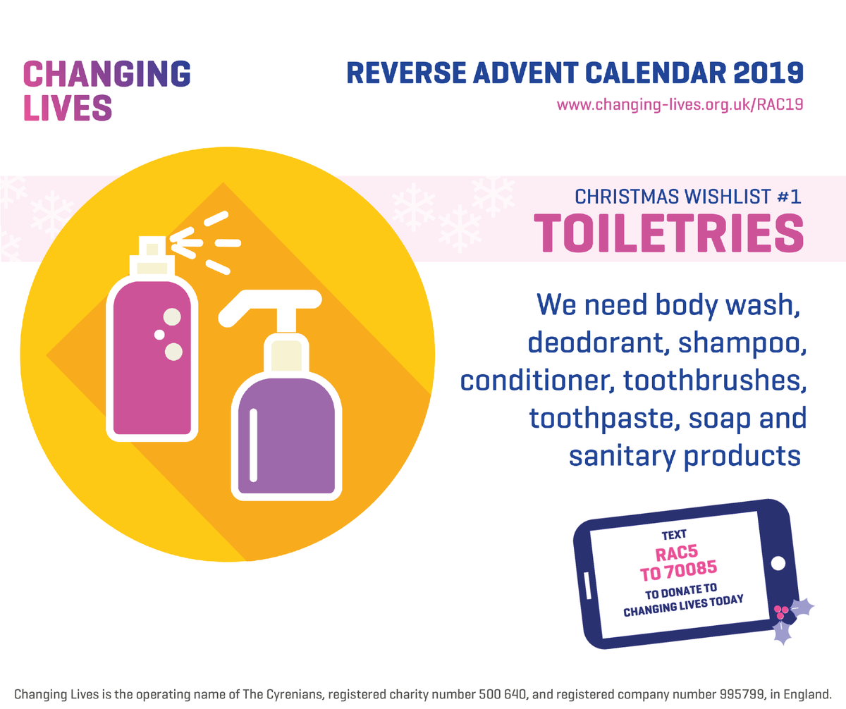 ChangingLives__'s tweet photo. Toiletries and hygiene items are in constant demand at our services for women experiencing crises like #homelessness or #domesticabuse.

Join our #ReverseAdventCalendar and help us change lives 

https://t.co/ZXAkOlKP0x

#MerseysideHour #NewcastleHour #TeesTime #CoDurhamHour https://t.co/Py39O7nXXk