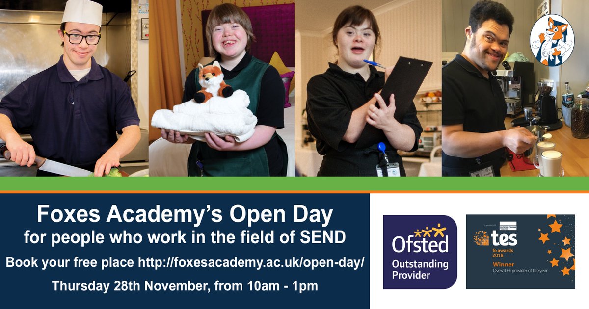 If you work in SEND and would like to meet students and staff at #Ofsted Outstanding and #tesFEawards overall winner 2018, please register here for our Open Day on 28th November - bit.ly/30iHS8O