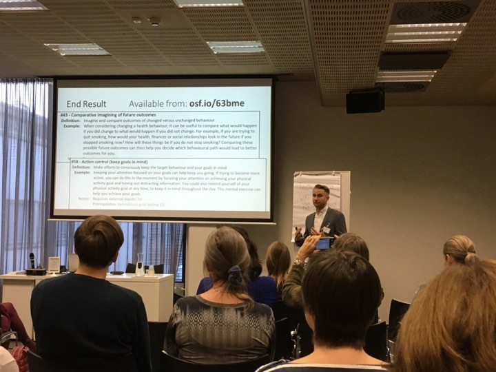 NHankonen's tweet photo. @keeganknittle presenting our compendium of self-enactable techniques to self-manage motivation and behaviour at the Finnish Health Psychology Conference #tpp19 @terpsyjaos https://t.co/1KhcovOXlh https://t.co/ugslL3sXIo