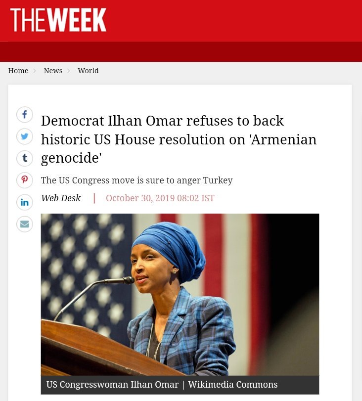 SirJadeja's tweet photo. Self-proclaimed Human Rights activist @IlhanMN's heart bleeds for #Kashmir but she refuses to recognize the ethnic cleansing of 1.5 million Armenians by Ottooman Empire (Turkey) as a 'genocide'.

Is she a US Representative or a Turkish stooge planted by Erdogan? #ArmenianGenocide https://t.co/mHP293ddRh
