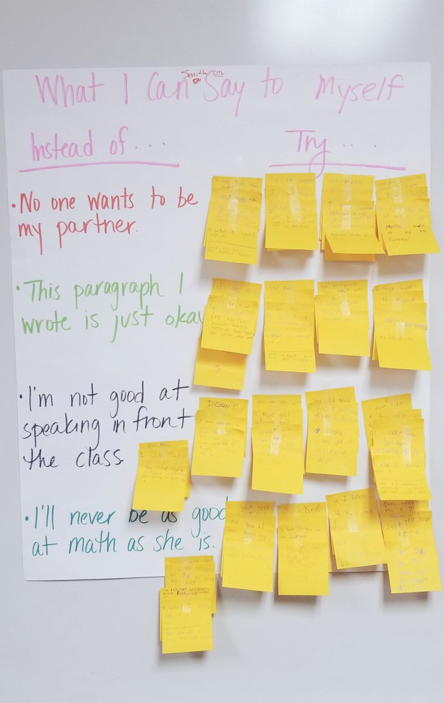 katemsuper's tweet photo. Our 4th graders are tapping into their #growthmindset by using Inner Coaches to banish critical thoughts! 🤔💭 Reframing negative self-talk should be practiced consistently in order to train the brain to think positively. @MadduxMustangs @ZonesOfReg @socialthinking @FHSchools https://t.co/ULfyzof4lh