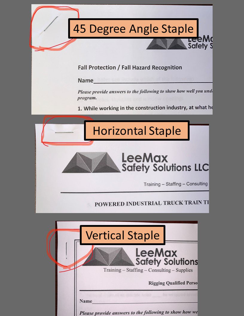 OK, Your help is needed here. We are having a fun discussion at the office on how our paperwork should be stapled. Please comment by choosing one of the options:
45 Degree, Horizontal, or Vertical. I am a 45 degree man.
Thanks for helping us resolve this issue...lol!
