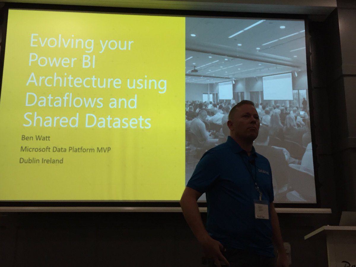 ambynet's tweet photo. @benrebooted on the stage at #PowerPlatformWT #Dublin delivering session about @MSPowerBI #DataFlows &amp; #SharedDatasets https://t.co/4iELNm4zFO