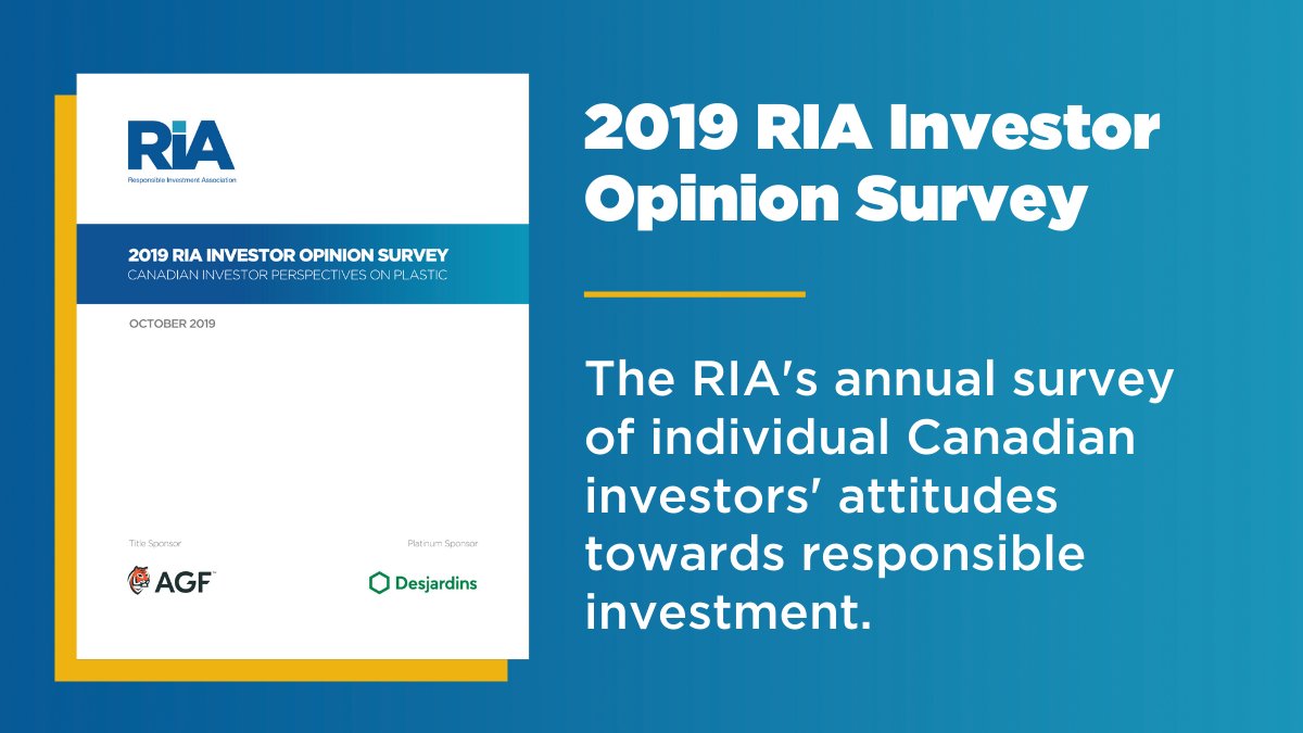 RIACanada's tweet photo. The 2019 RIA Investor Opinion Survey is now available! See what Canadian investors think about #responsibleinvesting and plastic in their portfolio. Summary and full report available here: https://t.co/6oSGotqCj1 #ESG #Sustainability #RIWeek19 @agf https://t.co/gygs9jcuFc