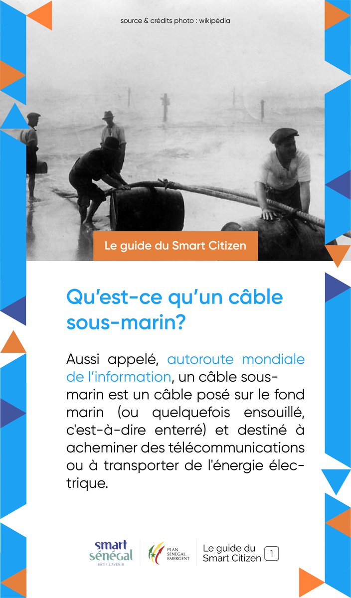 SmartSenegal's tweet photo. Devenez le meilleur des Smart Citizen en apprenant chaque semaine grâce à votre guide ! Chapitre 1: qu'est-ce qu'un câble sous-marin ?
#CableSousMarin #SenegalNumerique #eGouvSenegal #Adie #Afrique #Senegal #Kebetu #Teranga #FBSD2019 https://t.co/xzDKiK3PrE