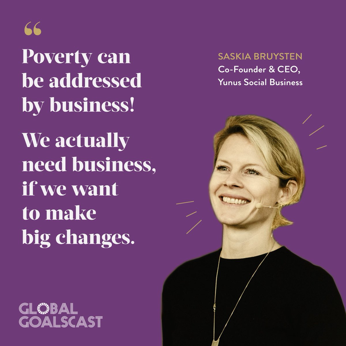 GlobalGoalsCast's tweet photo. Last episode we talked to @saskiabruysten, co-founded of @Yunus_SB together with Nobel Peace Laureate Prof. @drmuhammadyunus.
She presented us with 3 facts you must know and 3 actions you can take to join forces to fight extreme poverty. 

🎧 https://t.co/TQF0O1Gl3s https://t.co/nNdWkyvE1U