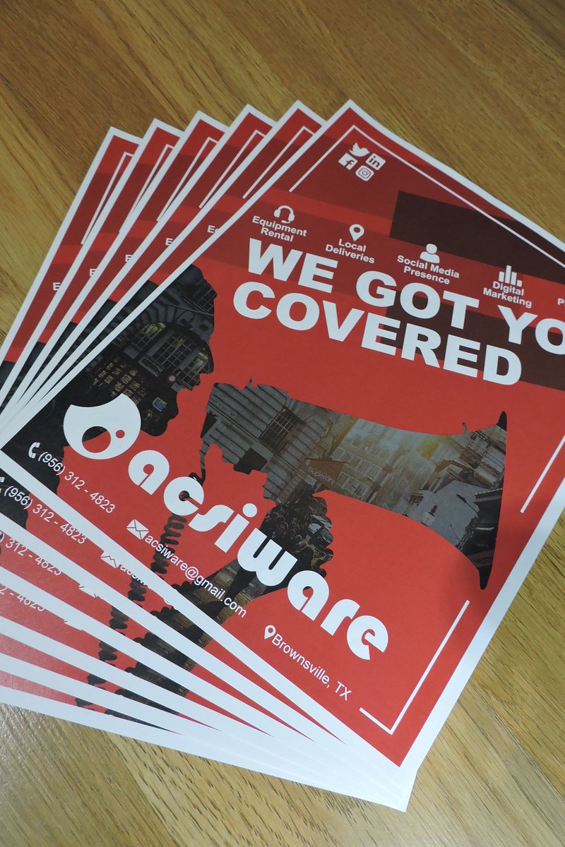 acsiware's tweet photo. Need help with your flyers and promotional handouts 💯

Contact us for more information

#GraphicDesign #Promotionals #Business #BrownsvilleTX #SouthTexas #RioGrandeValley #RGV https://t.co/qRGcfwTtRF